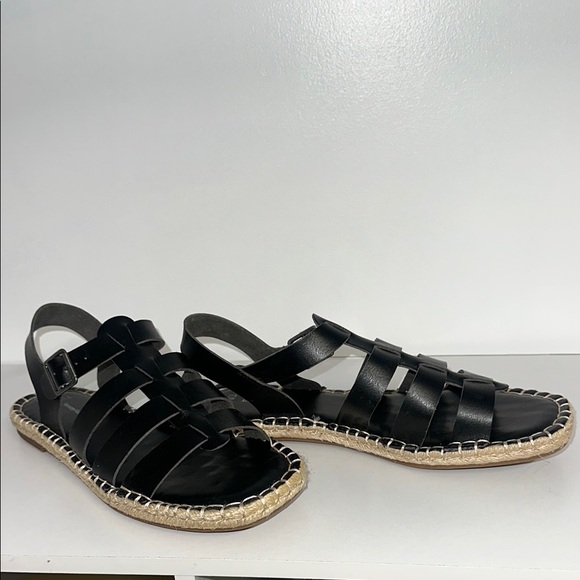 Time and Tru Shoes - Black Leather Woven Espadrille Sandals - Women